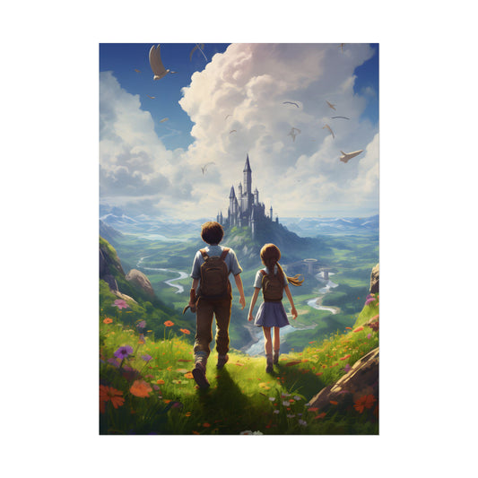 Serene Childhood Moment: A Girl and Boy in Nature - Poster