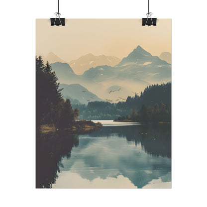 Serene Mountain Lake Aerial: Birds Eye View Artwork - Poster