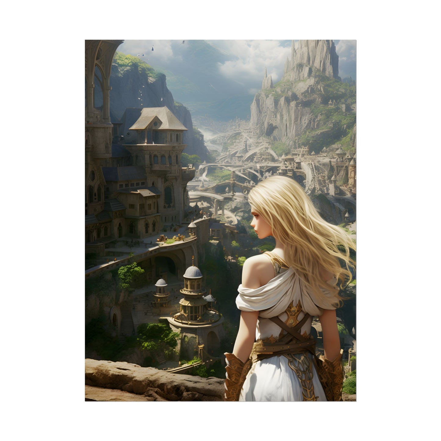 Dramatic Anime Blonde: Flying Female Digital Art - Poster