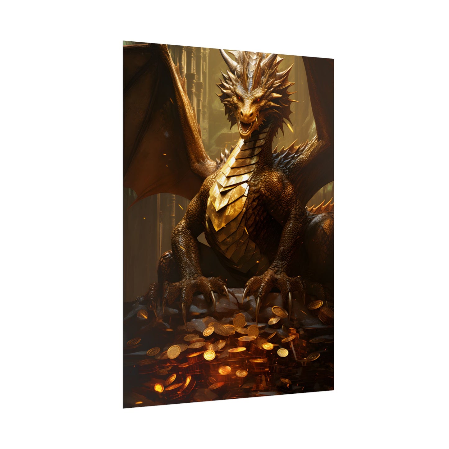 Majestic Dragon Guardian: Fantasy Artwork in a Magical Lair - Poster