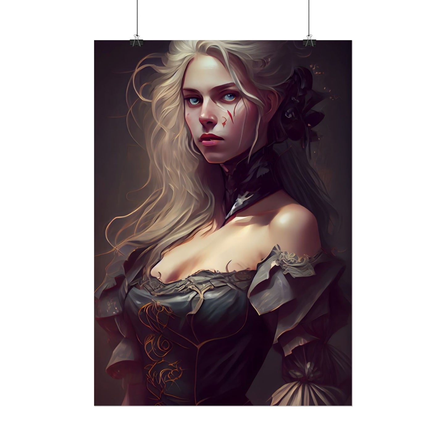 Blonde Female Portrait in a Dress: Stunning Artwork - Poster
