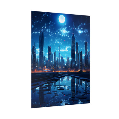 Cyberpunk Night: Quiet Cityscape Digital Art - Poster