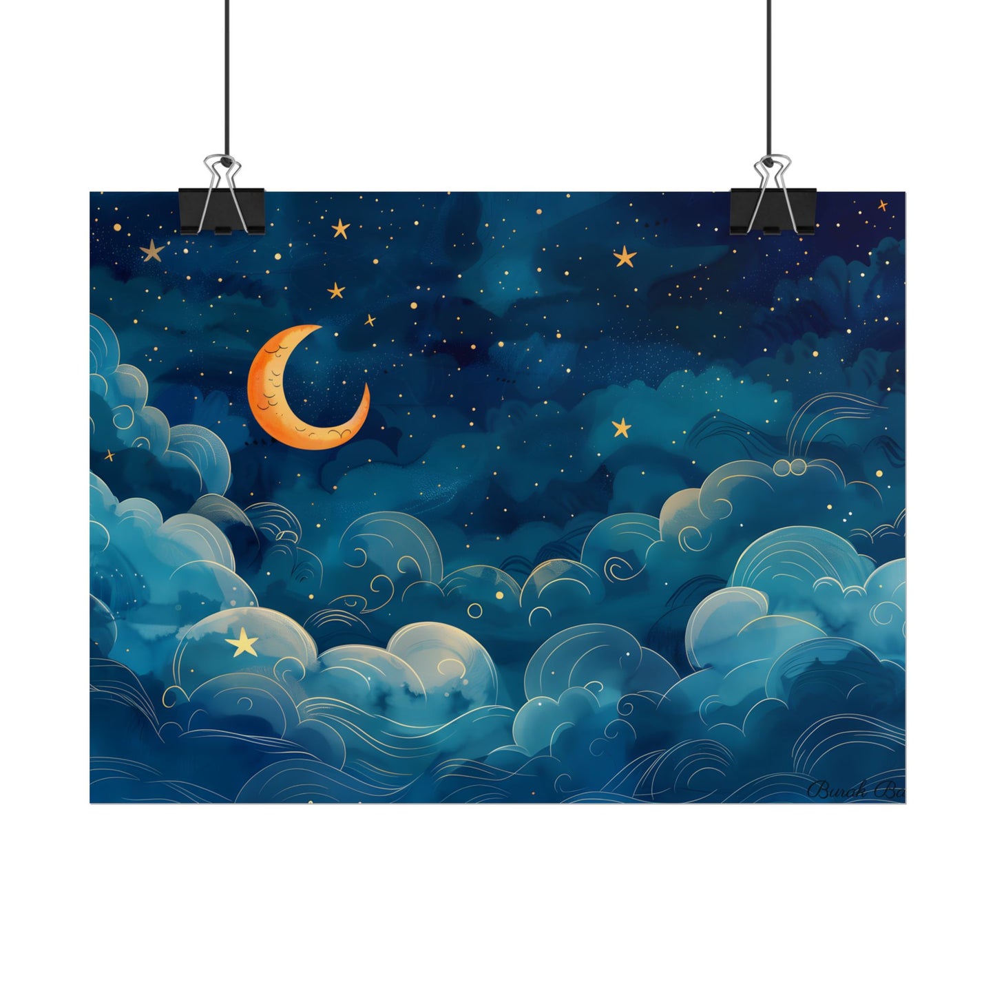 Whimsical Dreamy Night Sky: Small Town Illuminated by Pastel Stars - Poster