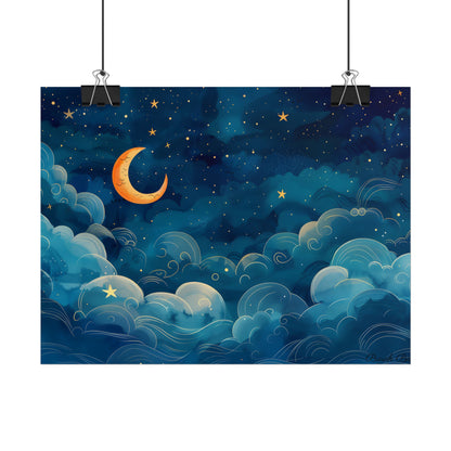 Whimsical Dreamy Night Sky: Small Town Illuminated by Pastel Stars - Poster