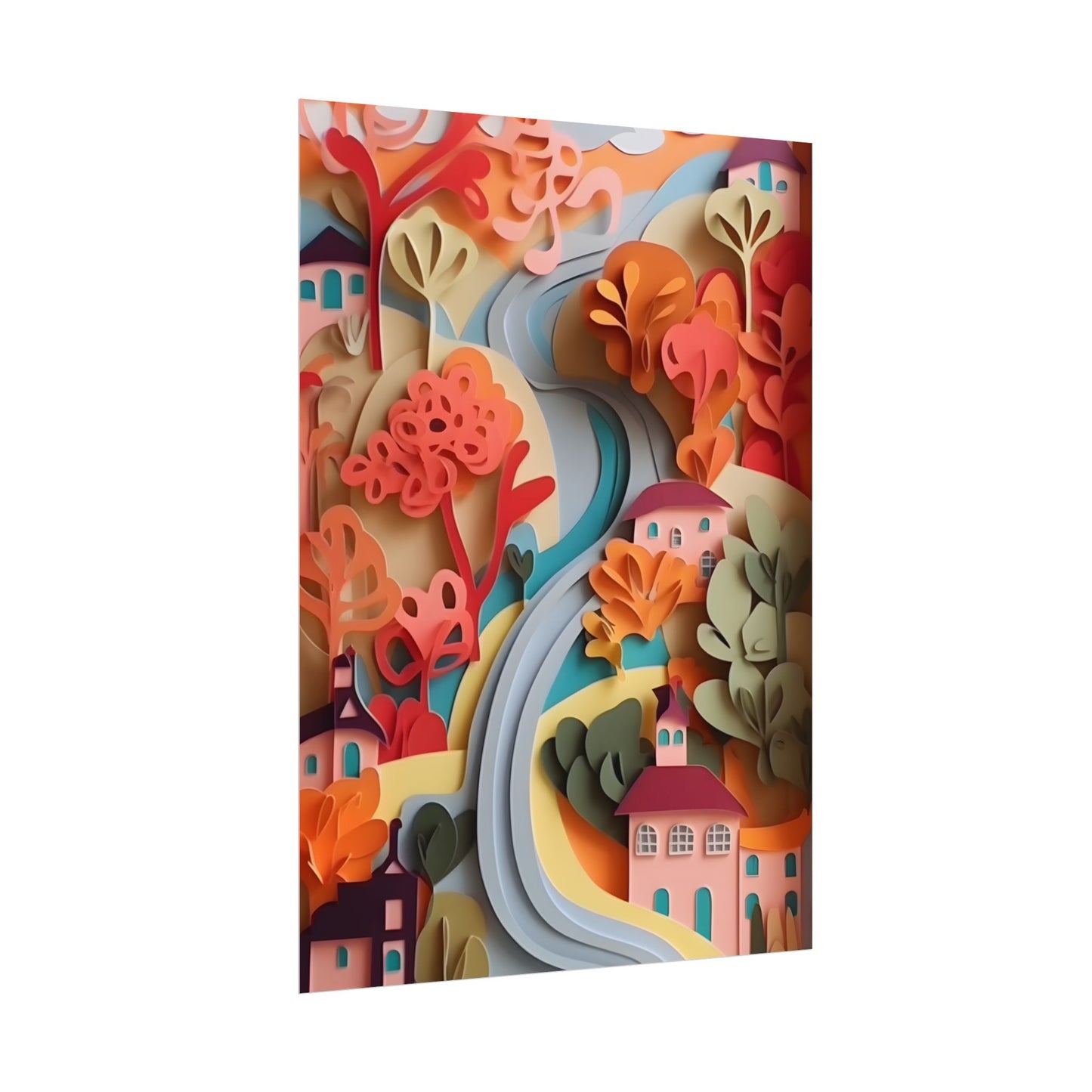 Intricate European Landscape: Paper Quilling Artwork - Poster