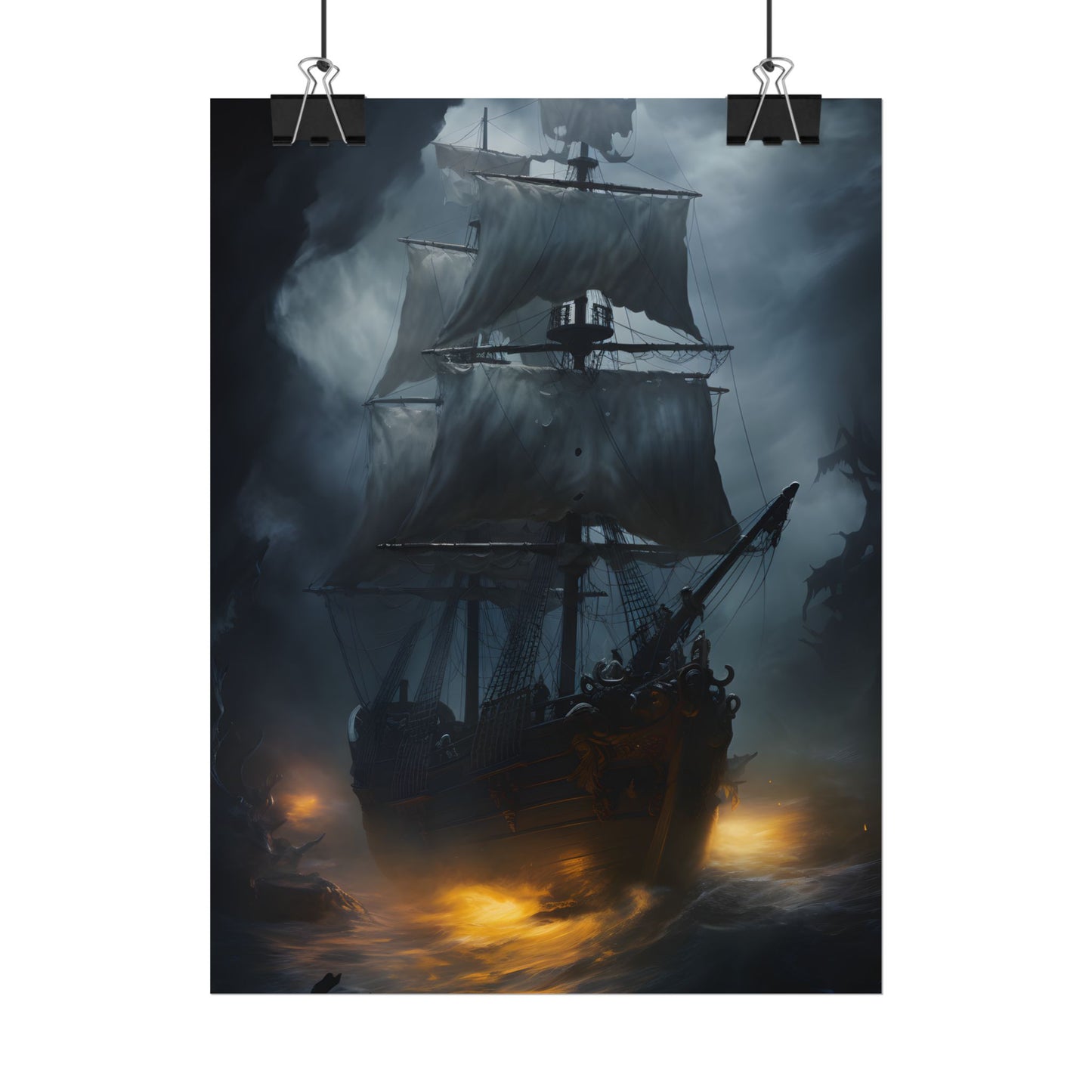 Ghostly Pirate Ship: Sailing Through the Ocean's Edge - Poster