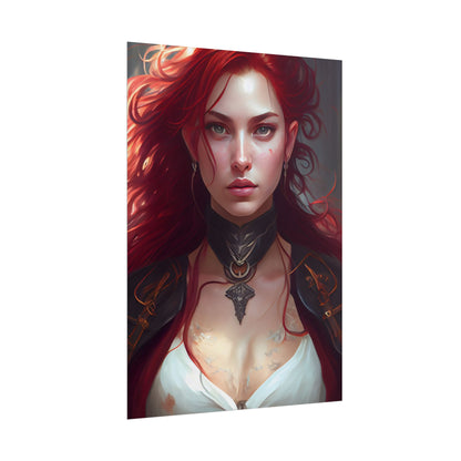 Red Hair Beauty: Elegant Woman in Black - Poster