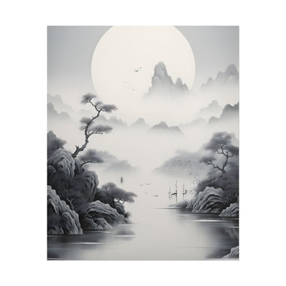 Chinese Ink Mirror Landscape: Serene Artwork - Poster