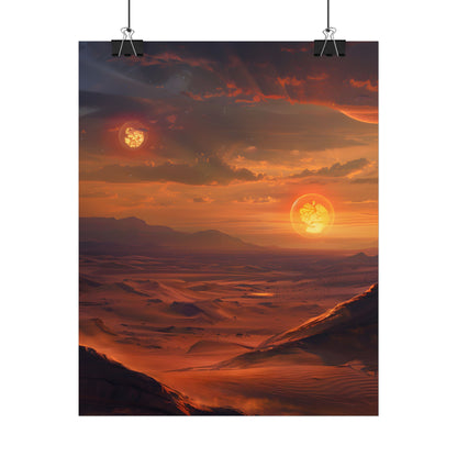 Peaceful Tatooine Sunset: Barren Desert Landscape - Poster