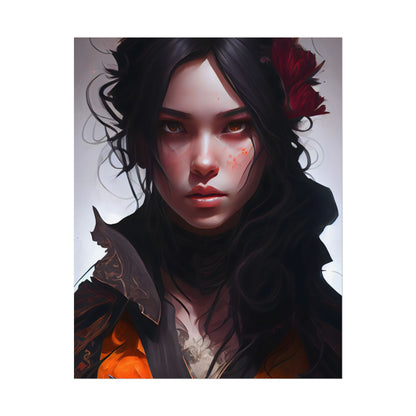 Black Hair Female Portrait: Elegant Dress Artwork - Poster