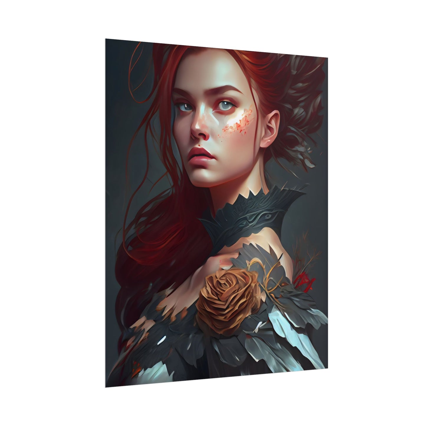 Stunning Redhead in Formal Dress: Elegant Portrait - Poster