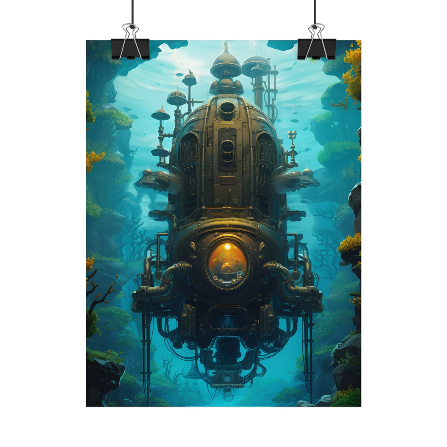 Steampunk Underwater Odyssey: Captain Nemo's Nautilu Submarine Art - Poster