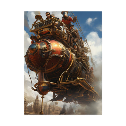 Thrilling Steampunk Sky-Liner: Racing Steam Locomotive on Colum - Poster