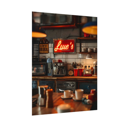 Cozy Retro Kitchen Artwork: Lukes Diner Sign Digital Art - Poster