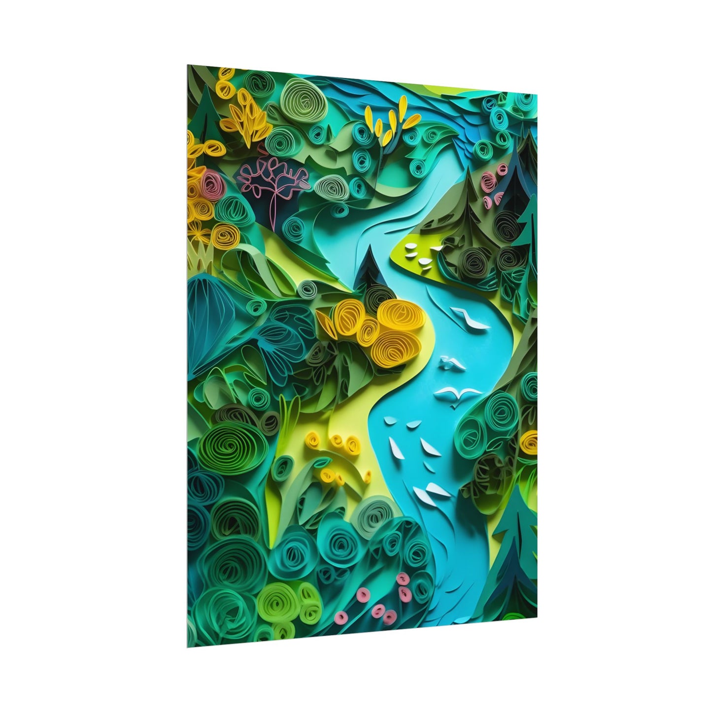 Colorful European Paper Quilling Artwork: Geometric Landscapes - Poster