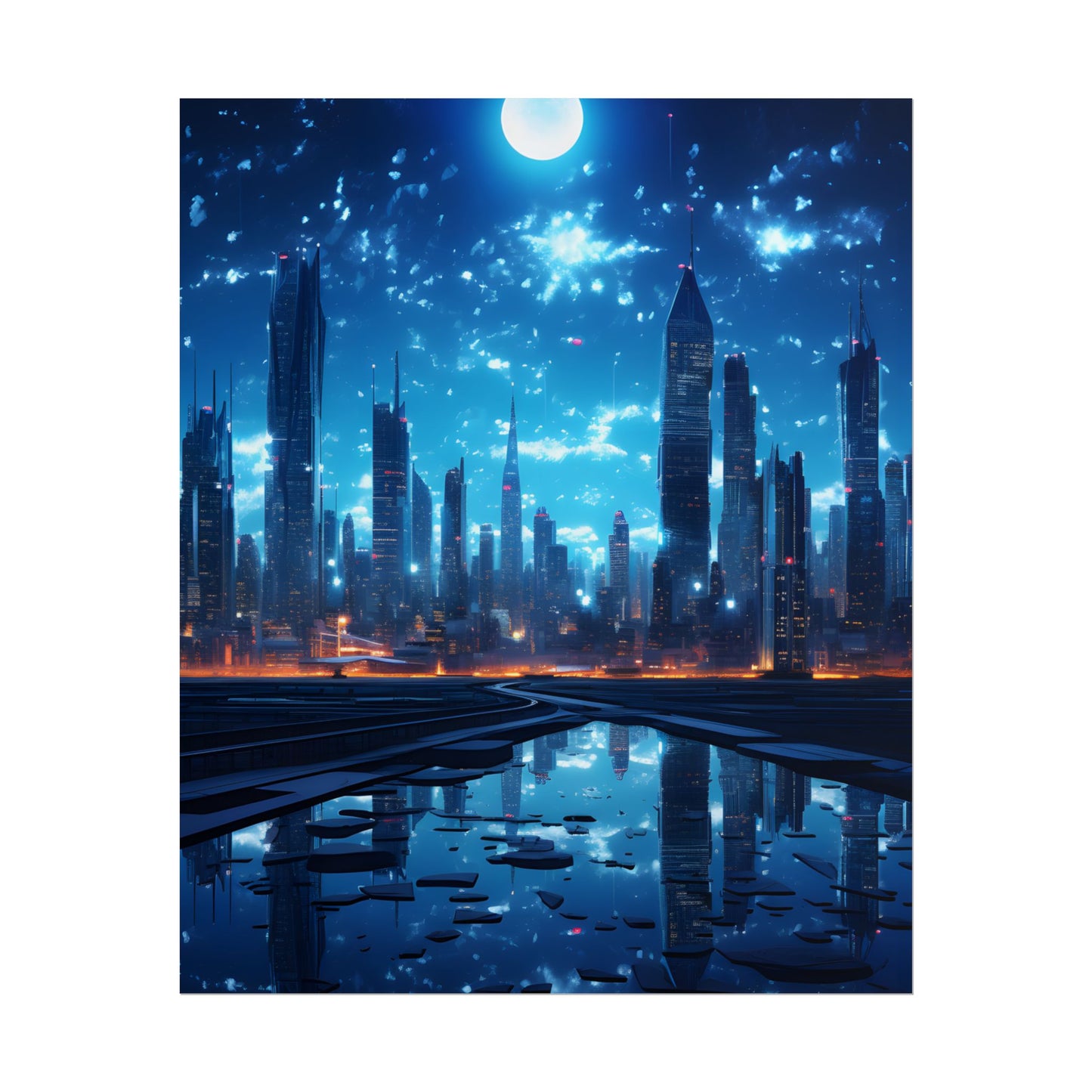Cyberpunk Night: Quiet Cityscape Digital Art - Poster