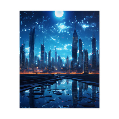 Cyberpunk Night: Quiet Cityscape Digital Art - Poster