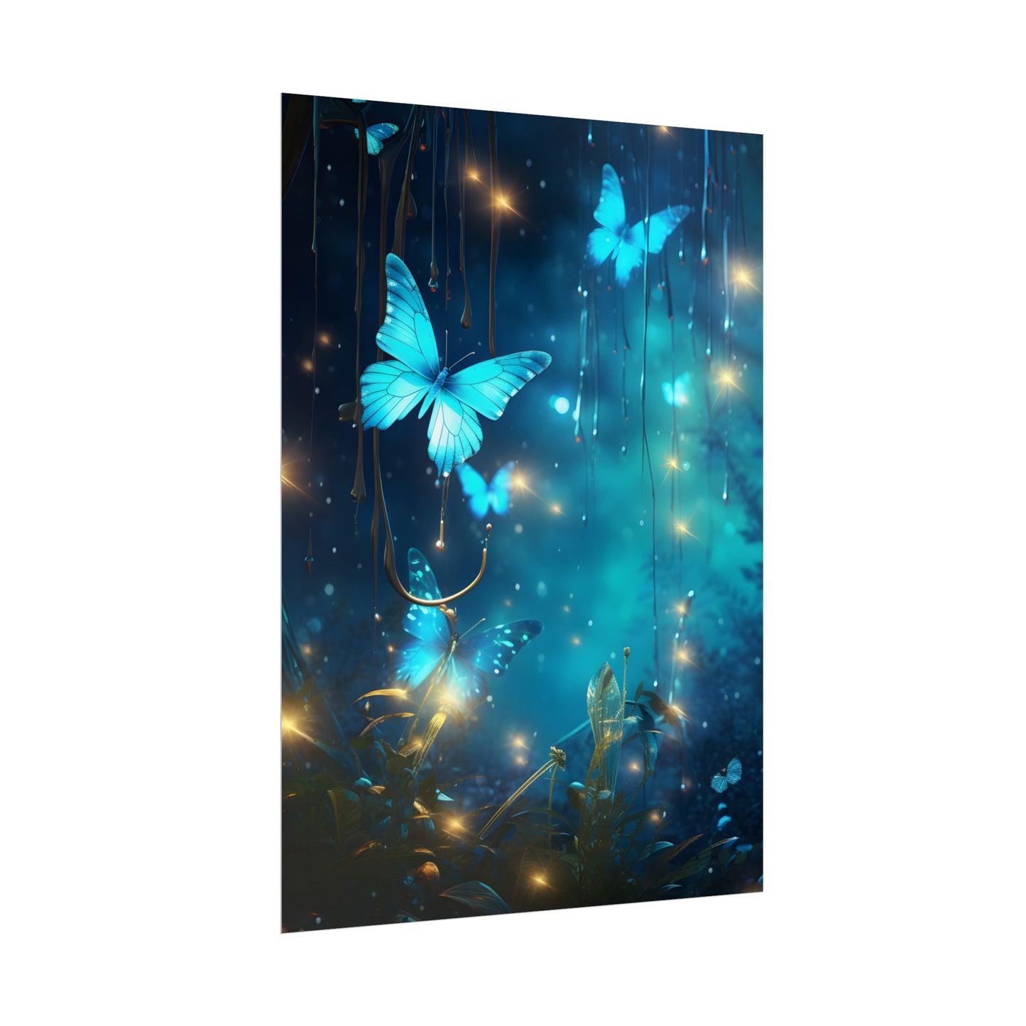 Fantasy Night Forest: Bokeh Glow Digital Artwork - Poster