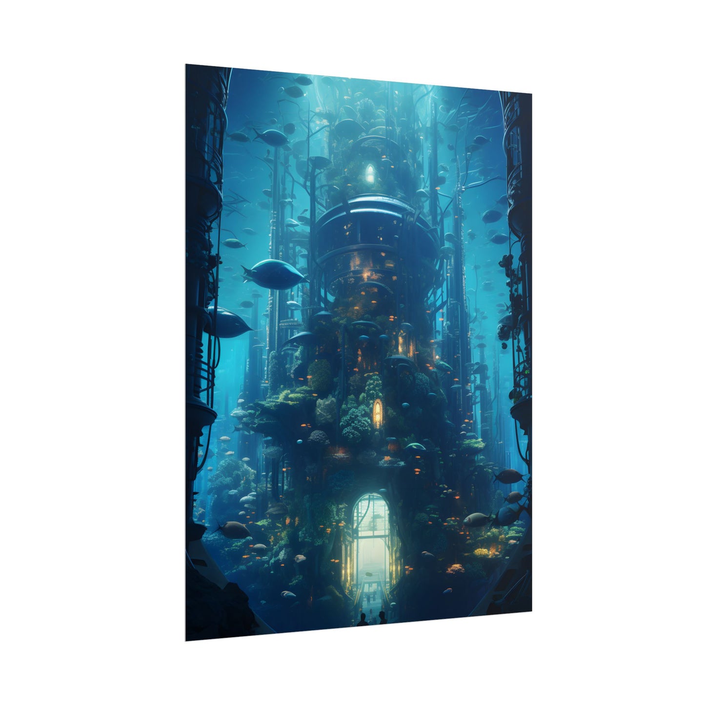 Futuristic Underwater City: Blue Horizon Digital Art - Poster