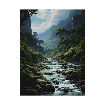 Breathtaking Blue Waterfall: Oil Painting Masterpiece - Poster