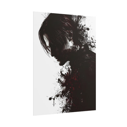 Emerging from Darkness: Blood-Splattered Figure Digital Art - Poster