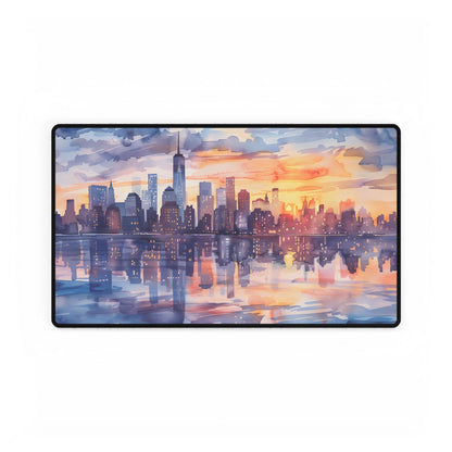 Watercolor New York City Sunset Skyline: Artistic NYC View - Desk Mat