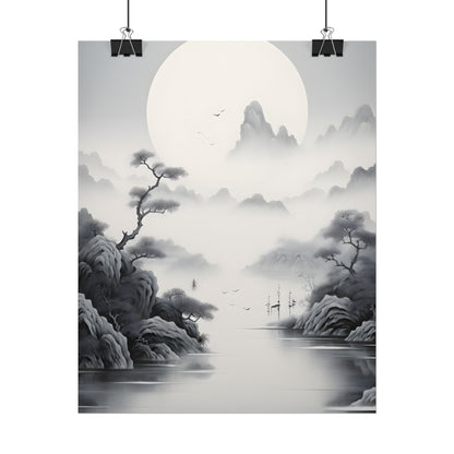 Chinese Ink Mirror Landscape: Serene Artwork - Poster