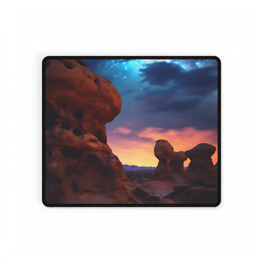Galactic Stargazing: Serene Night Sky Art - Desk Mat