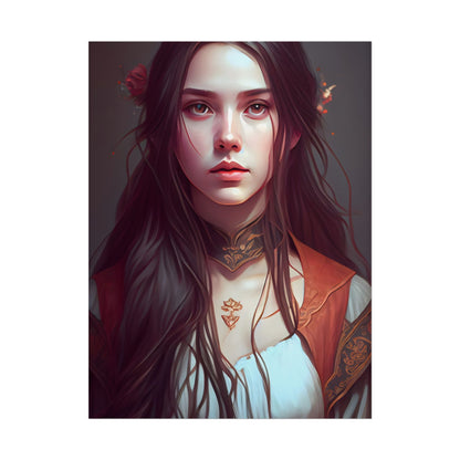 Sophisticated Female Portrait: Brown Hair Artwork in Focus - Poster