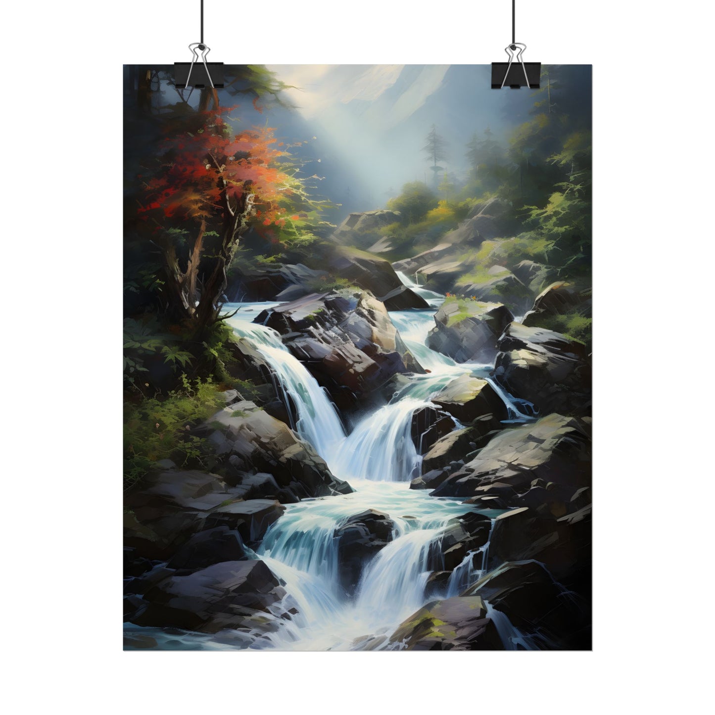 Breathtaking Waterfall: Oil Painting Masterpiece - Poster