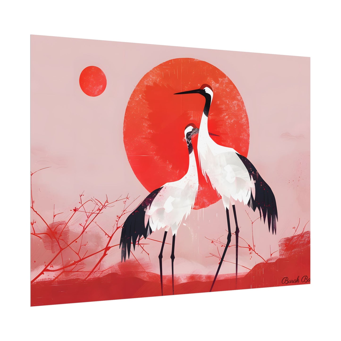 Peaceful Crane Sanctuary: Serene Landscape Nature Art - Poster