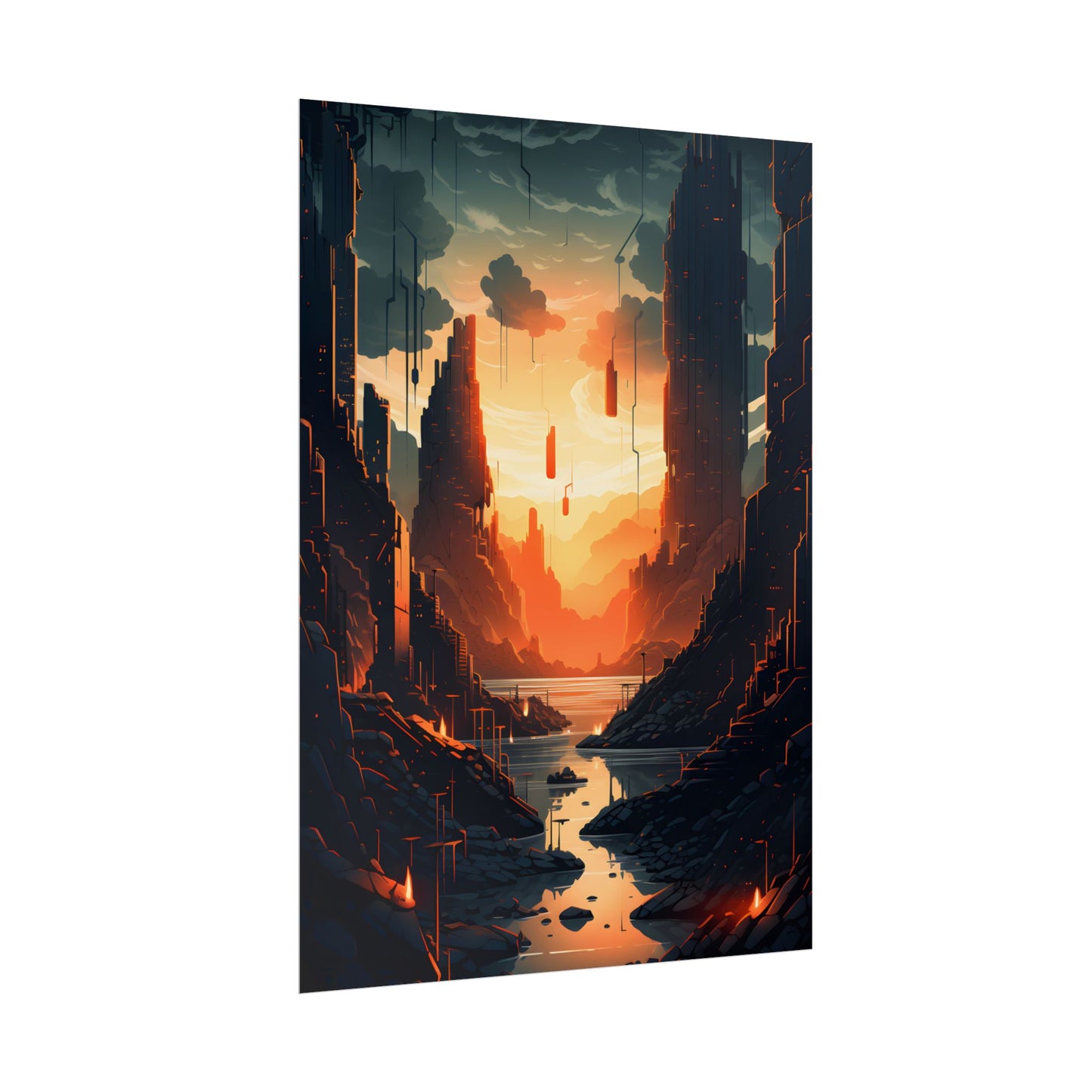 Cyberpunk Metropolis Ablaze: Nocturnal Digital Masterpiece - Poster