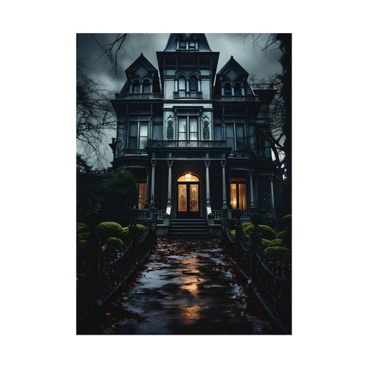 Spooky Haunted Mansion: A Chilling Nighttime Scene Artwork - Poster