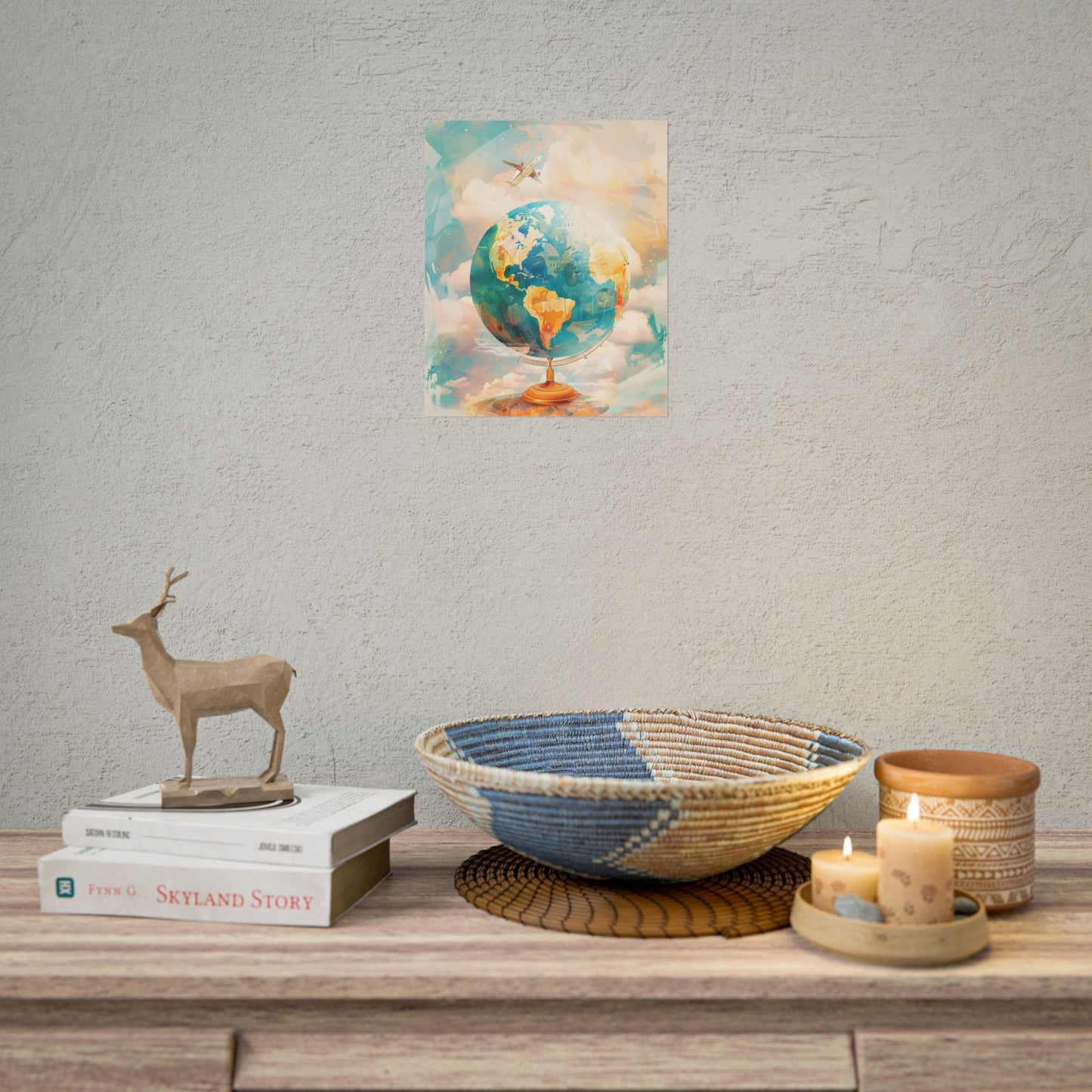 Vintage Globe with 80 Iconic Landmarks: Educational Artwork - Poster