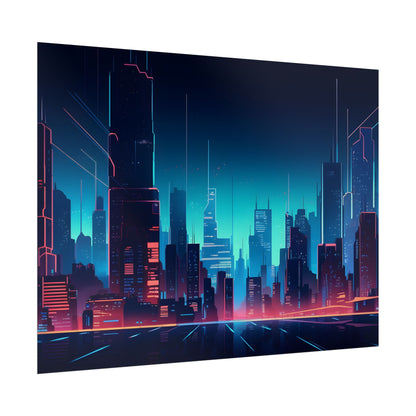 Melancholic Night Cyberpunk Cityscape: Neon Dreams Digital Art - Poster