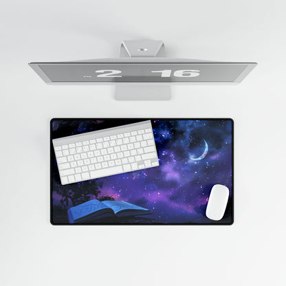 Mystical Night Sky: Stars and Crescent Moon - Desk Mat