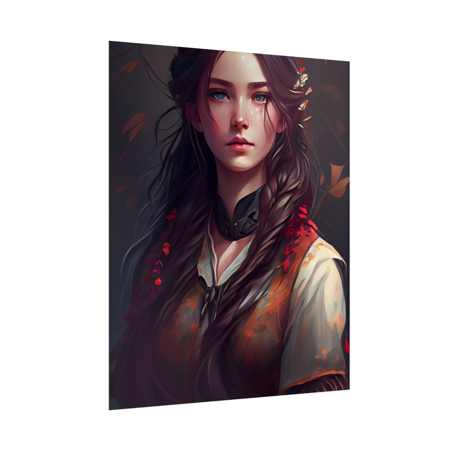 Vibrant Portrait: Brown Hair, Green Eyes Artwork - Poster