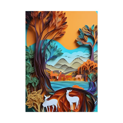 Vibrant African Landscape: Eye-Catching Paper Quilling Art - Poster