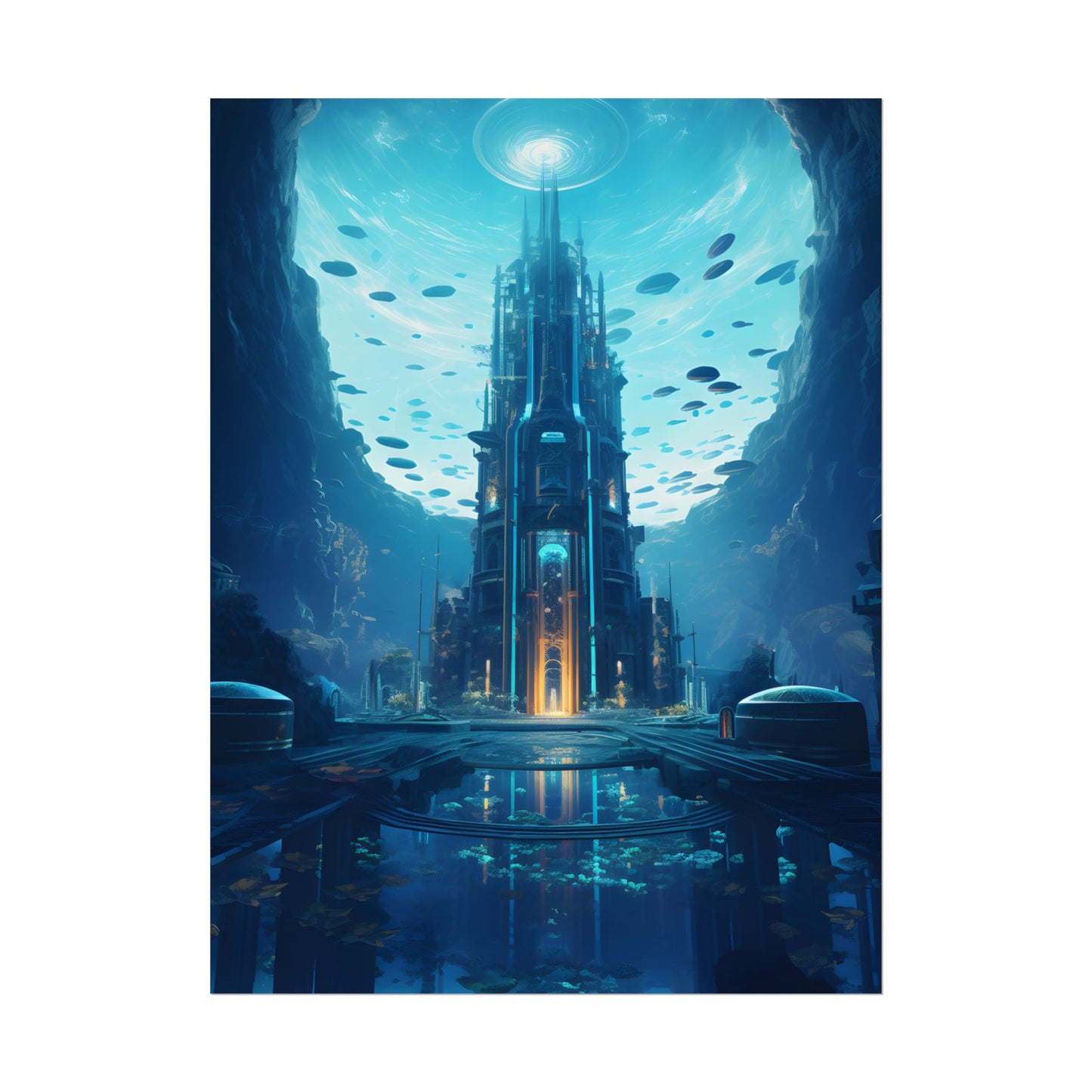 Dive into the Future: Submerged Metropol Underwater Cityscape - Poster