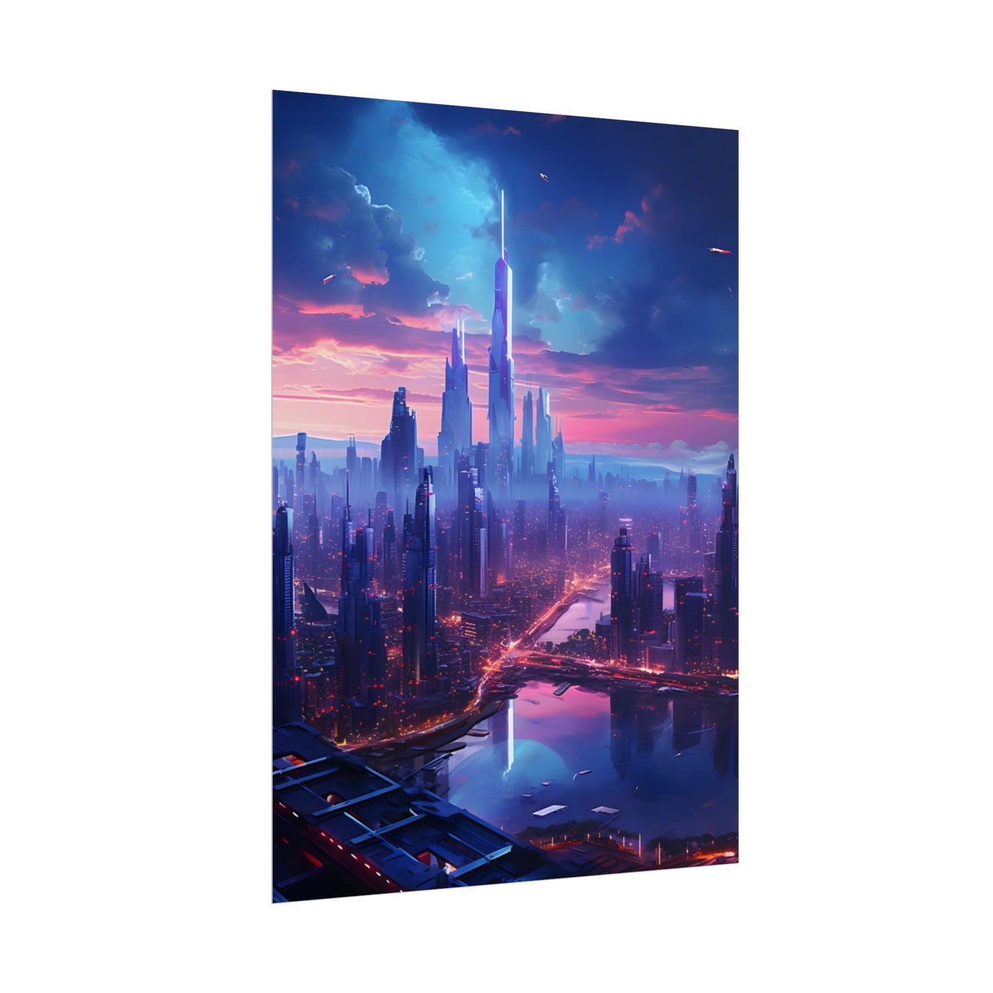 Cyberpunk Dystopia: Futuristic Cityscape Digital Art - Poster