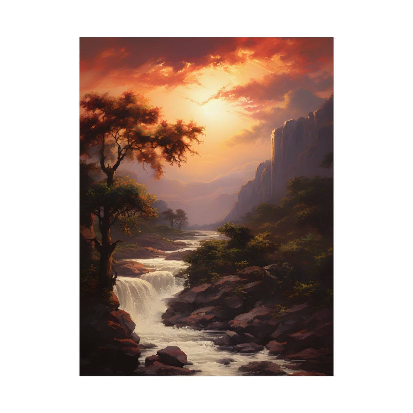 Breathtaking Waterfall Oil Painting: Meticulous Artwork - Poster