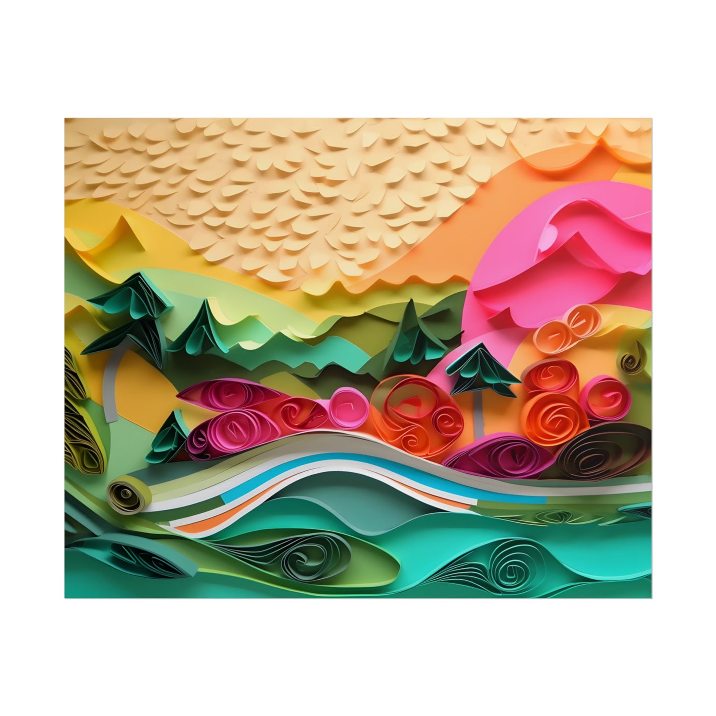 Magical Beach Landscape: Paper Quilling Art Piece - Poster