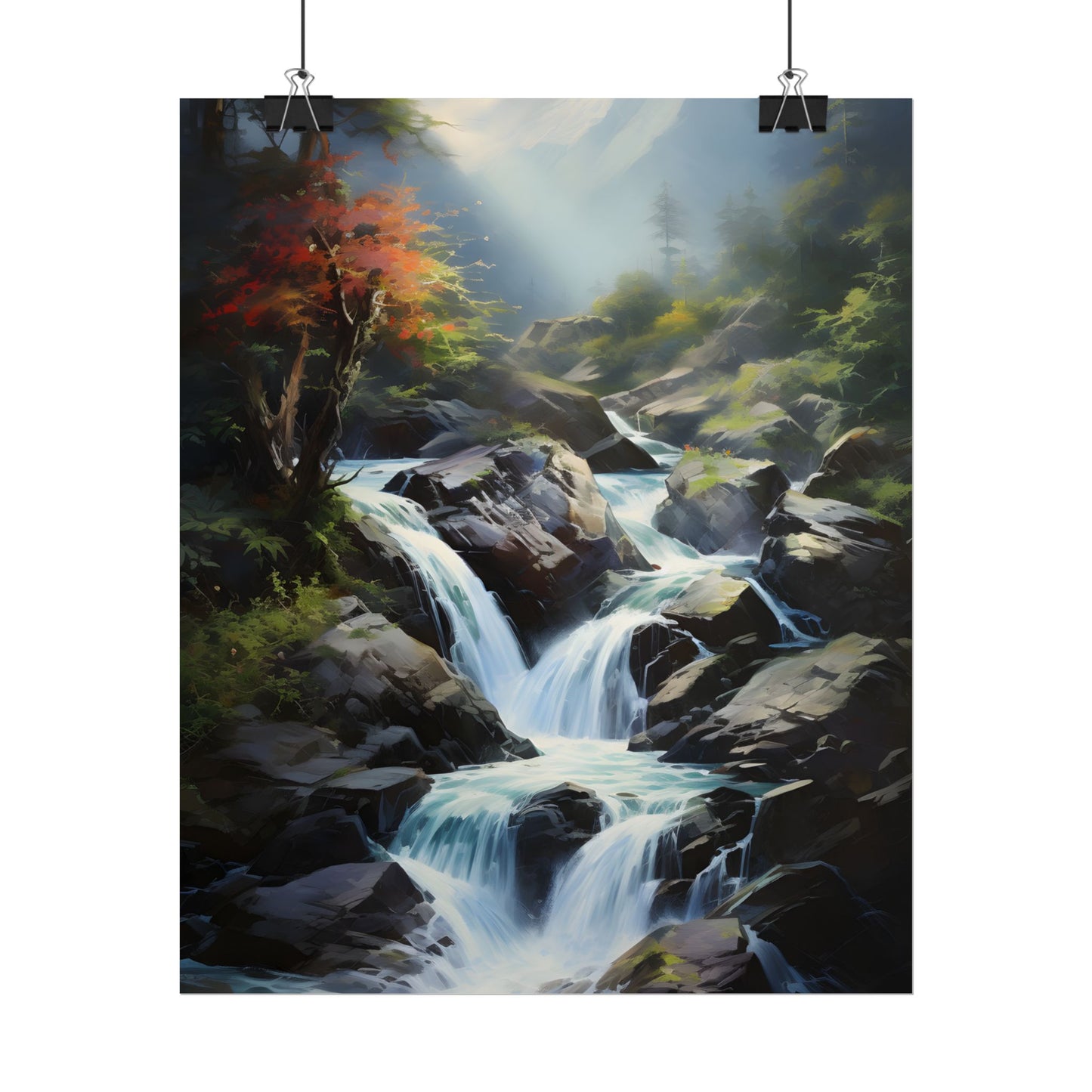Breathtaking Waterfall: Oil Painting Masterpiece - Poster