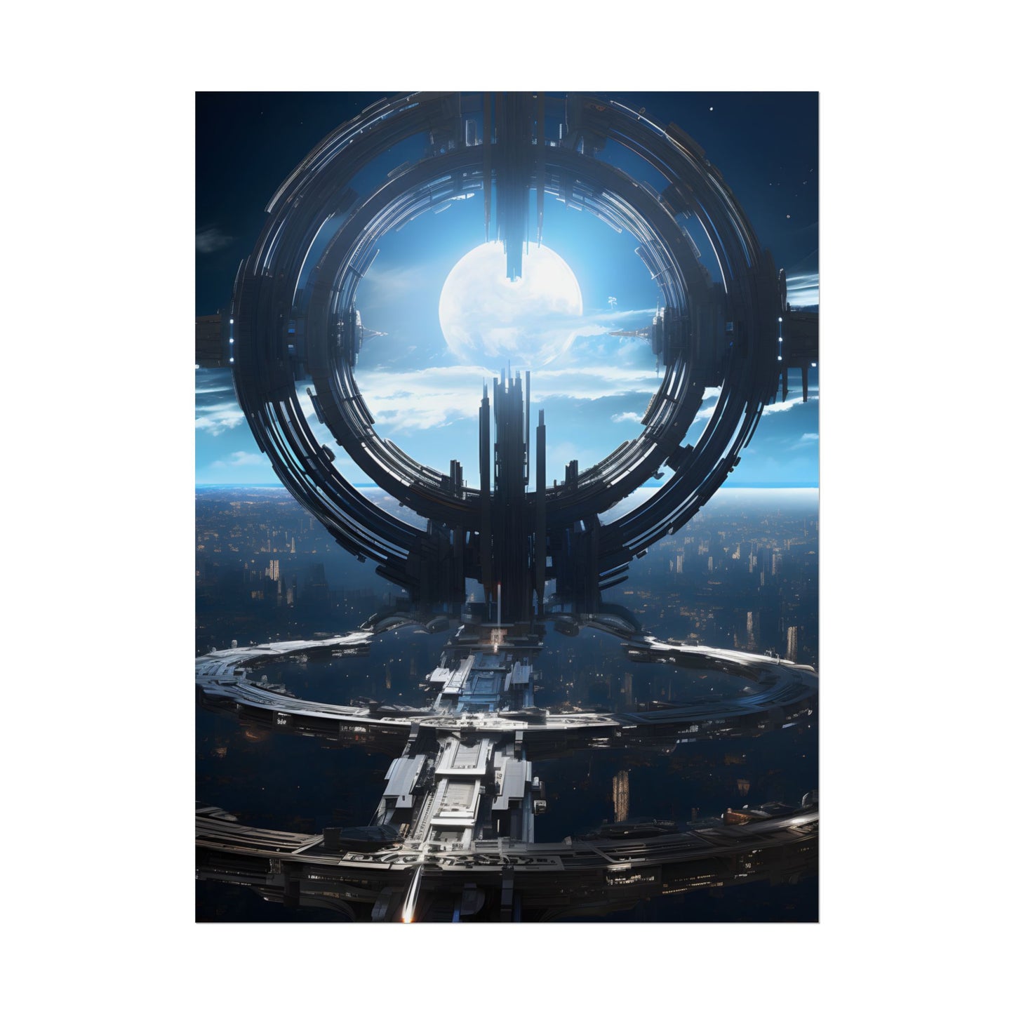 Futuristic Space Station: Orbiting Multimoon Planet Artwork - Poster