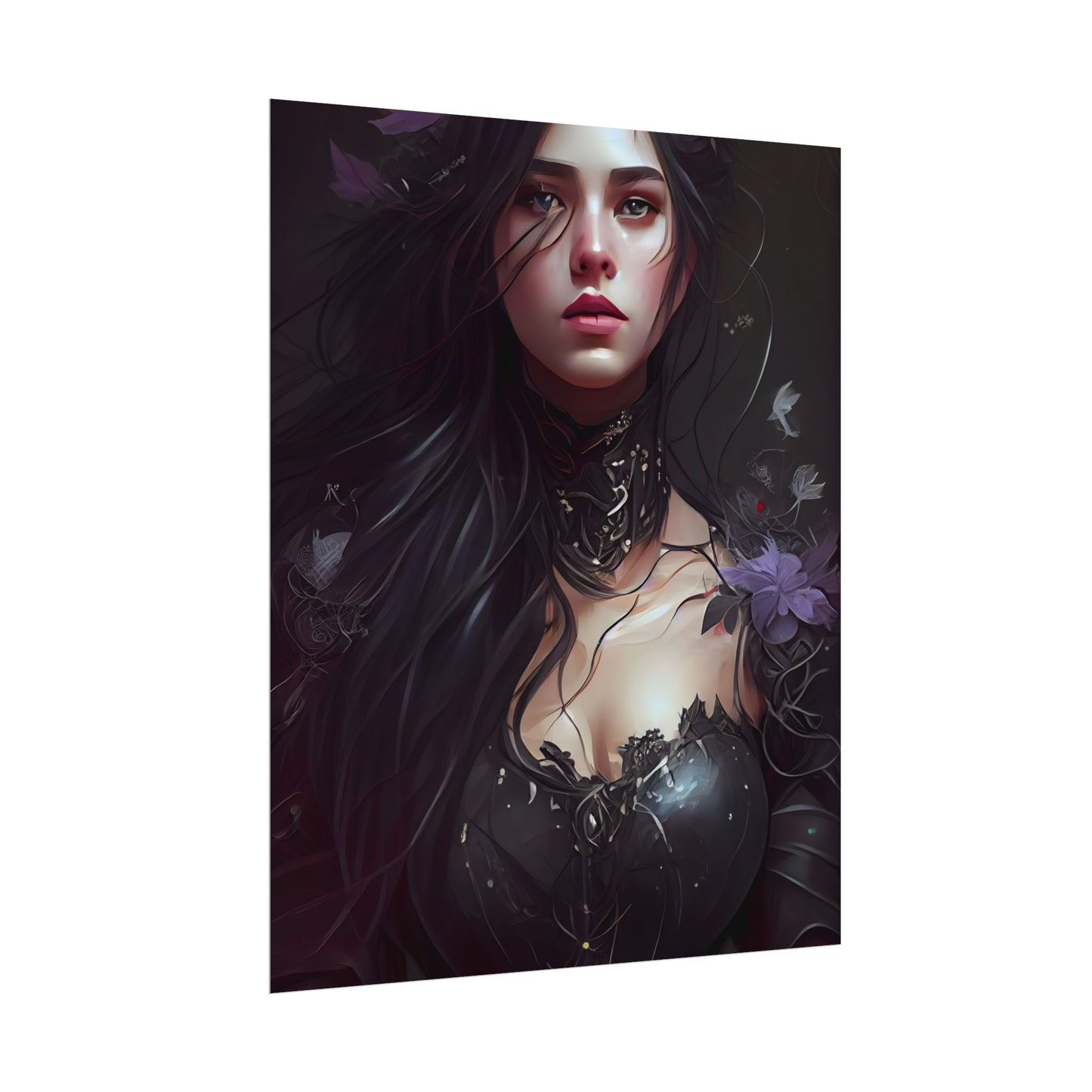 Striking Woman Portrait: Black Hair Artwork - Poster