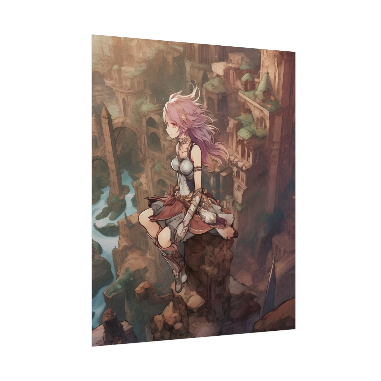 Dramatic Anime Feather: Detailed Urban Artwork - Poster