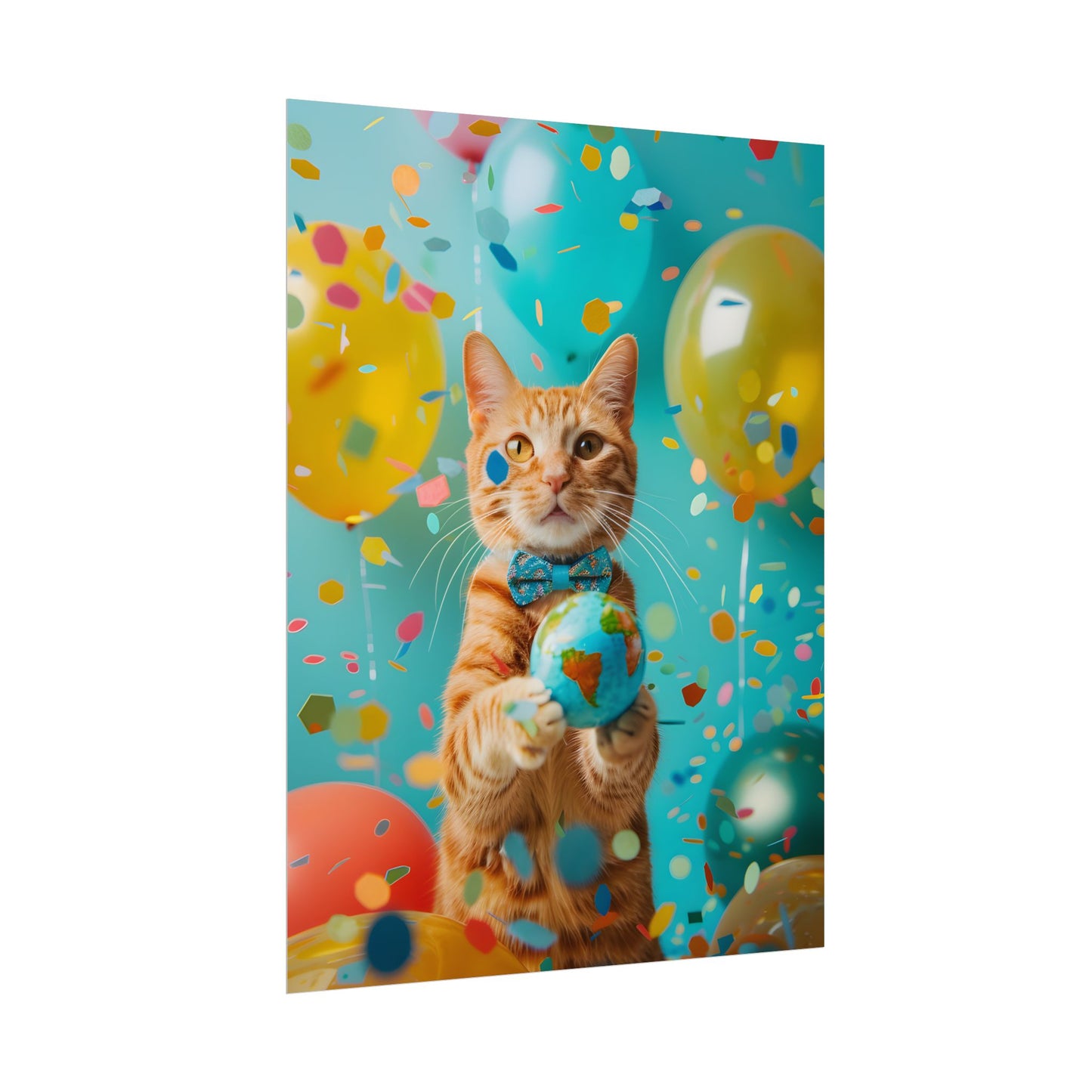 Charming Whiskers: Cat in Bow Tie with Mini Flag - Poster
