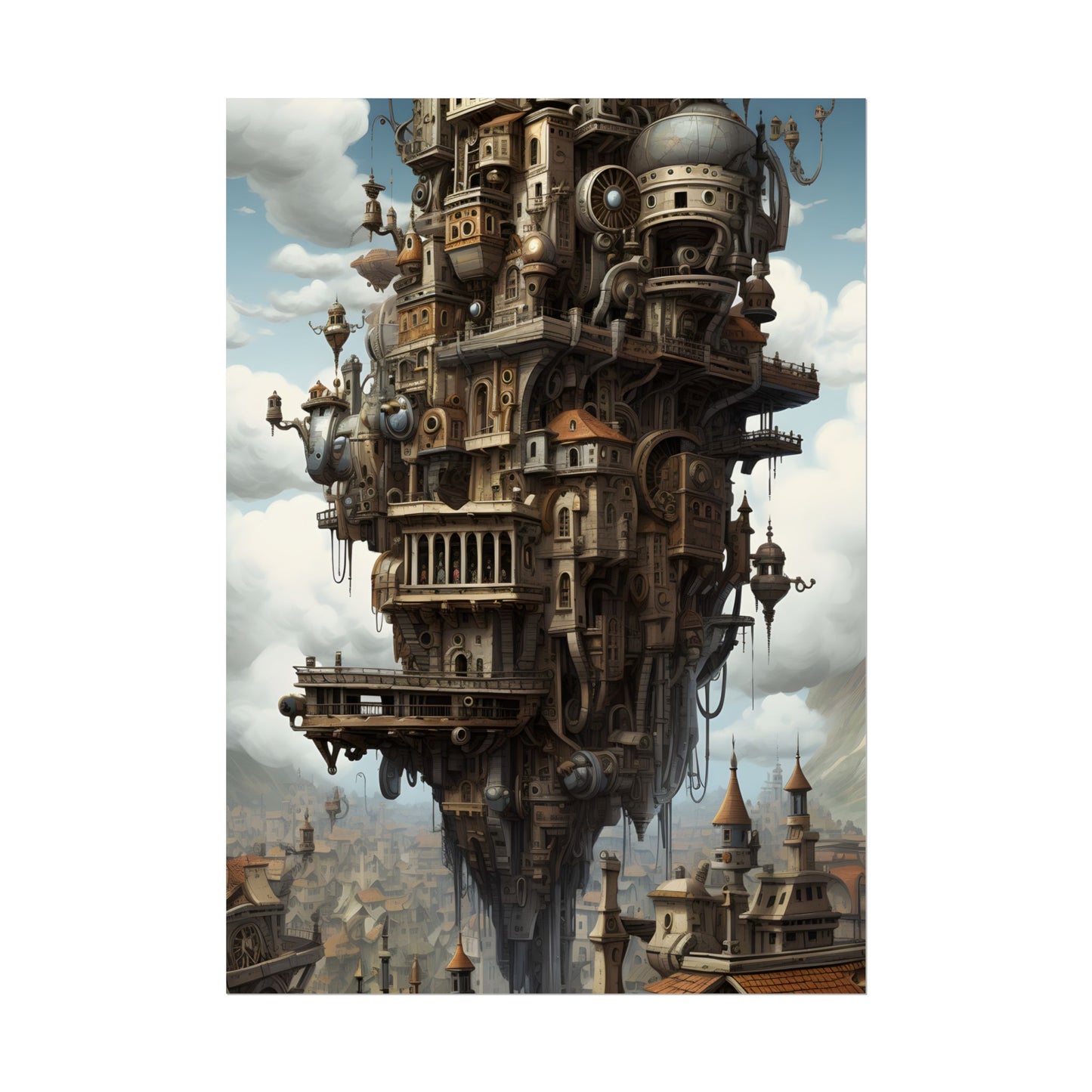 Steampunk Paris Cityscape: Colorful 19th Century Artwork - Poster