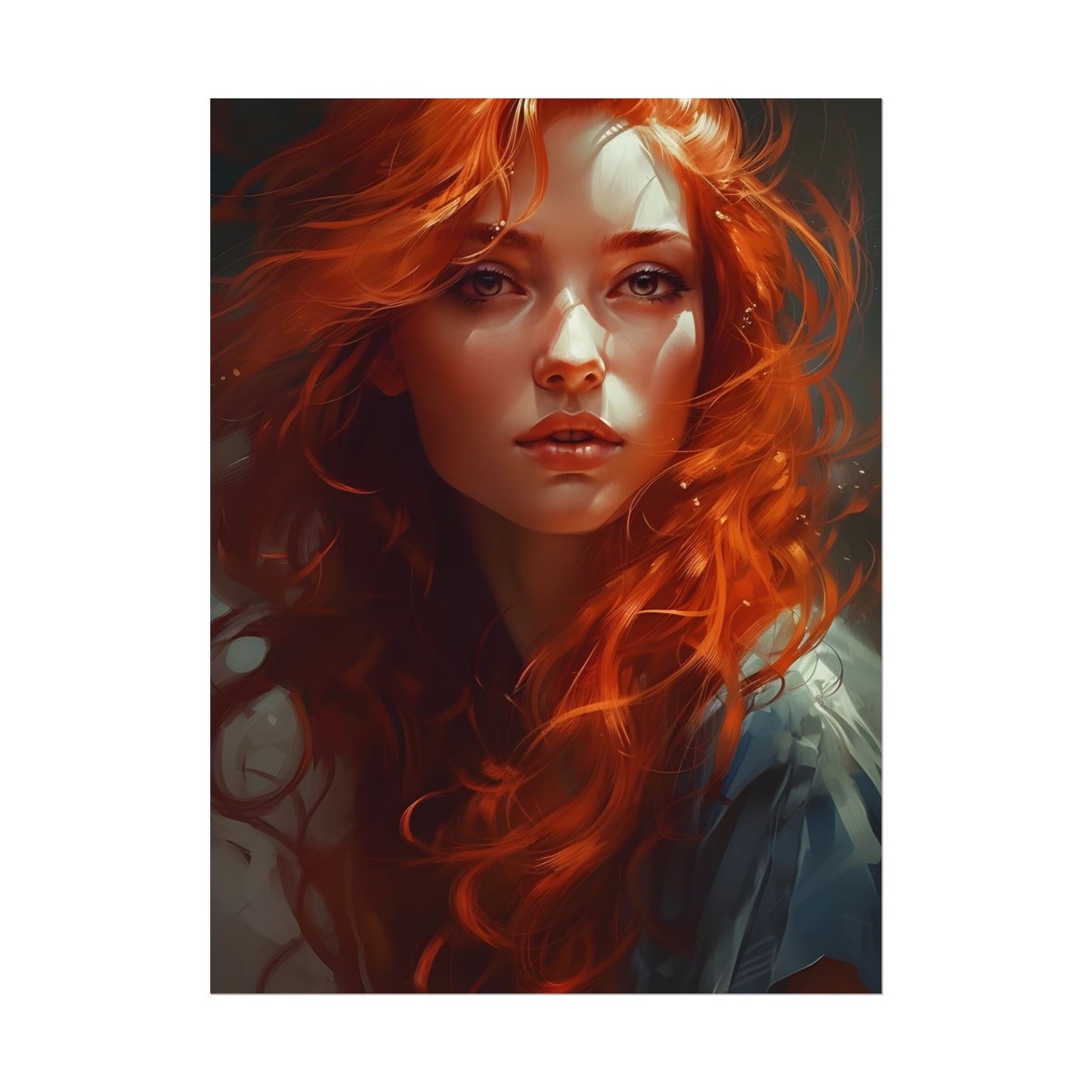 Redhead Female Portrait: Realistic Digital Artwork - Poster