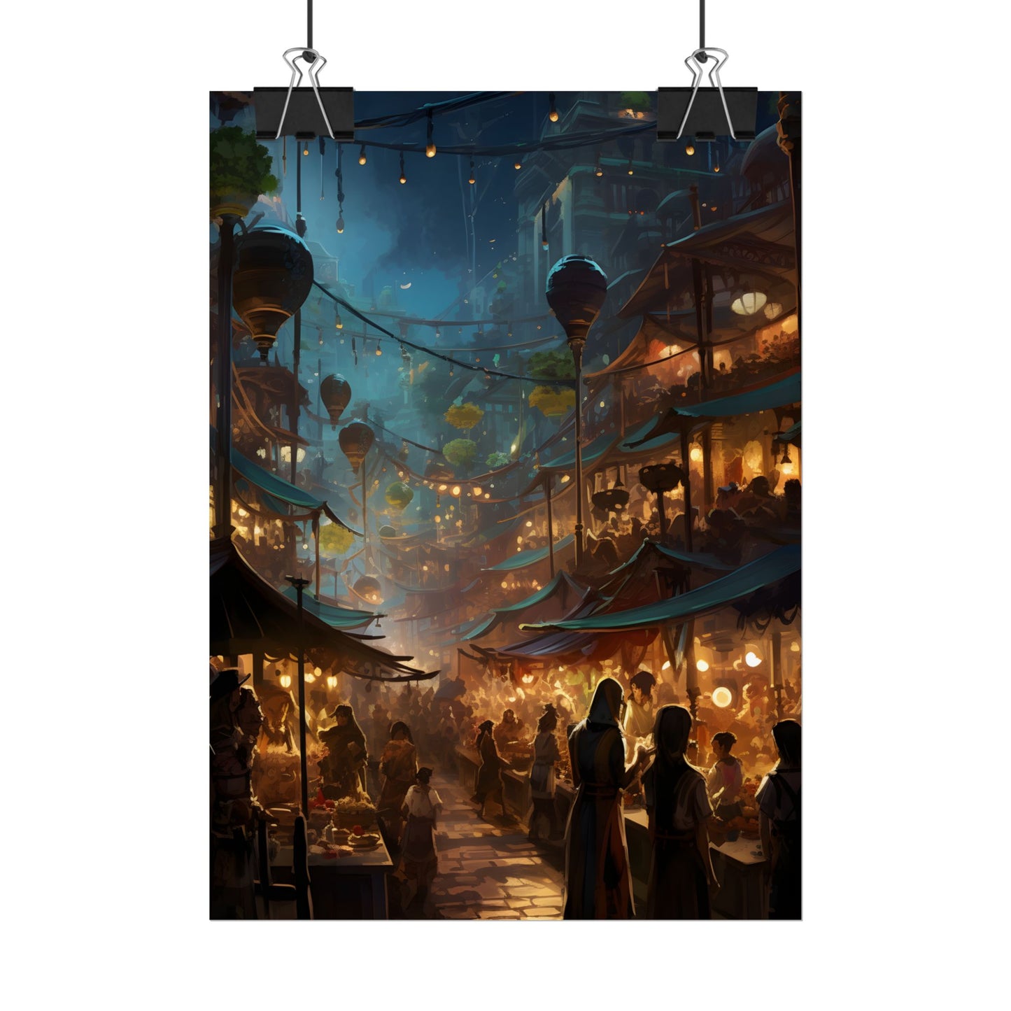 Enchanting Night Street Food Market: Colorful Artwork - Poster